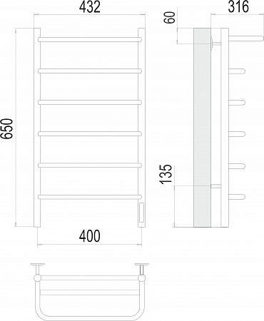 Полка П6 400х650 Электро (quick touch) Полотенцесушитель  TERMINUS Калуга - фото 3