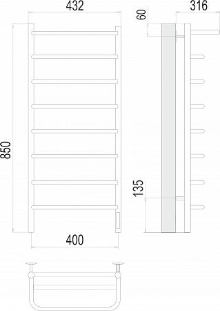 Полка П8 400х850 Электро (quick touch) Полотенцесушитель  TERMINUS Калуга - фото 3