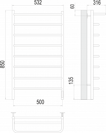 Полка П8 500х850 Электро (quick touch) Полотенцесушитель  TERMINUS Калуга - фото 3