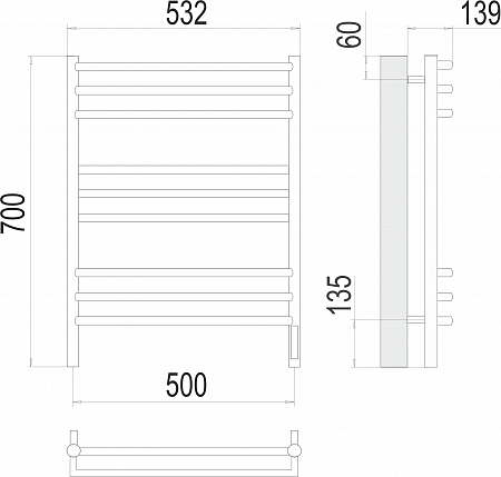 Прато П9 500х700 электро (sensor quick touch) Полотенцесушитель  TERMINUS Калуга - фото 3