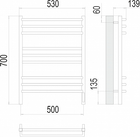 Соренто П9 500х700 электро (sensor quick touch) Полотенцесушитель  TERMINUS Калуга - фото 3