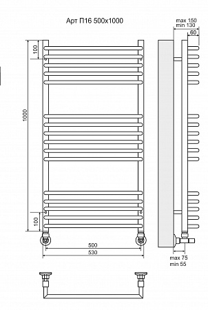 Арт П16 500х1000 Полотенцесушитель  TERMINUS Калуга - фото 3