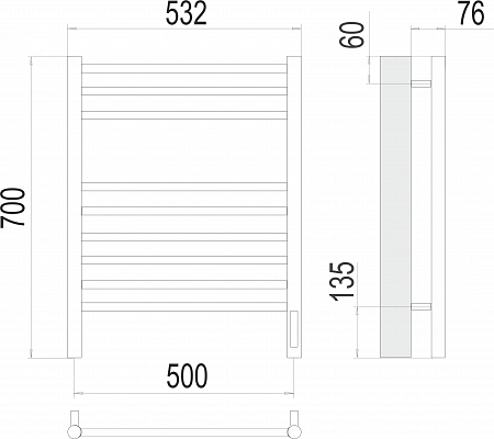 Аврора П9 500х700 электро (sensor quick touch)  Полотенцесушитель TERMINUS Калуга - фото 3