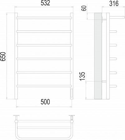 Полка П6 500х650 Электро (quick touch) Полотенцесушитель  TERMINUS Калуга - фото 3
